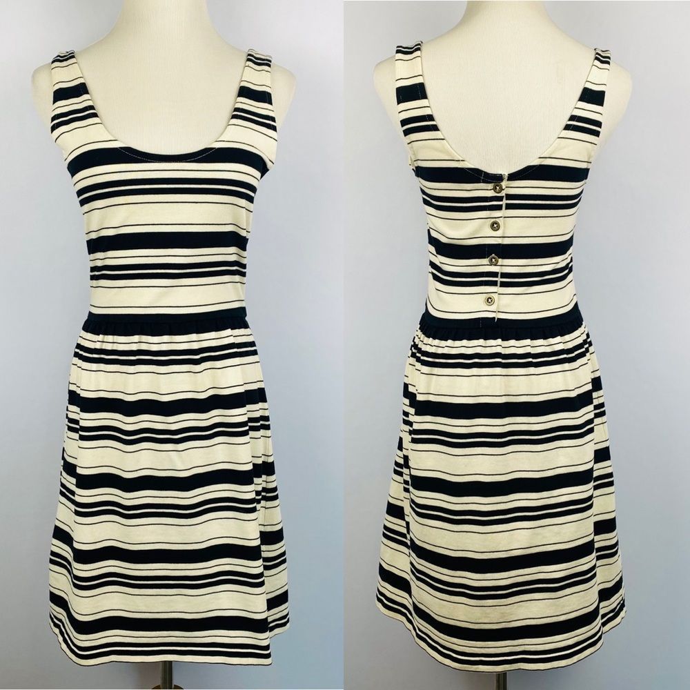J.CREW Villa Cream & Black Striped “A” Line Skater Sleeveless Dress - Picture 11 of 12